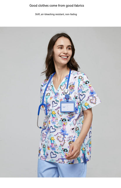 Polyester Cotton Printed Doctor and Nurse Work Uniforms