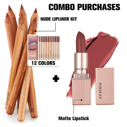 PHOFAY Nude Lipliner Kit And Matte Lipstick