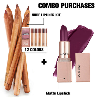 PHOFAY Nude Lipliner Kit And Matte Lipstick