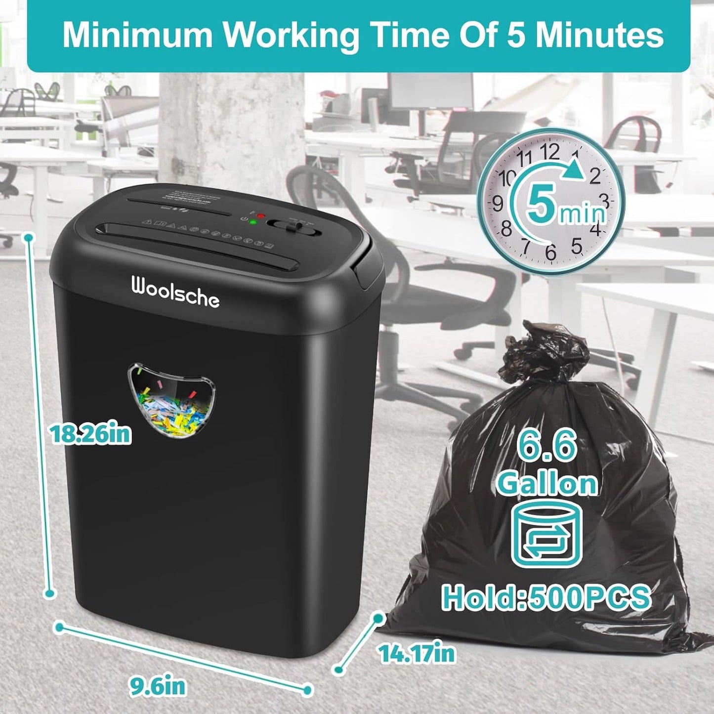Woolsche Paper Shredder, 14 Sheet Cross Cut, 6.6 Gallon Basket, P-4 Security Level, 3 Mode Design - Jam Proof Heavy Duty Shredder For Home And Office