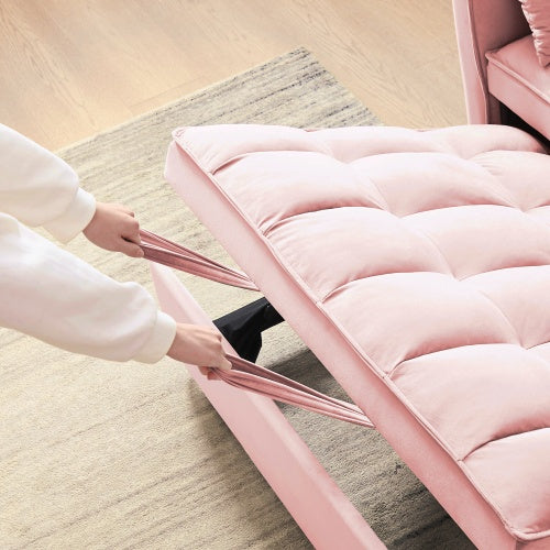 Modern Velvet Loveseat Futon Sofa Couch W Pullout Bed,Small Love Seat Lounge Sofa W Reclining Backrest,Toss Pillows, Pockets,Furniture For Living Room,3 In 1 Convertible Sleeper Sofa Bed