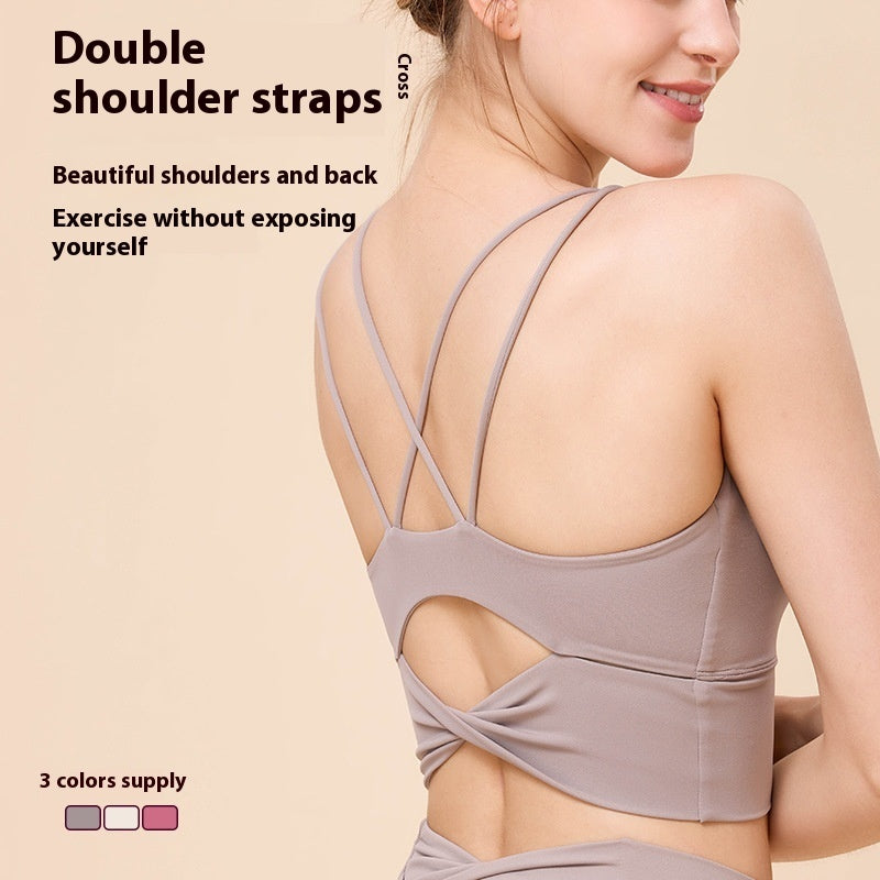 Beauty Back Yoga Bra Double-shoulder Strap Cross High Strength Shockproof