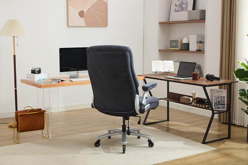 Office Chair 500lbs With Adjustable Support, Fabric Executive Computer Chair With 2D Flip-up Armrests, Ergonomic Chair Quiet Rubber Wheels, Extra Wide Seat, Adjustable Headrest