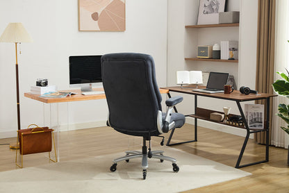 Office Chair 500lbs With Adjustable Support, Fabric Executive Computer Chair With 2D Flip-up Armrests, Ergonomic Chair Quiet Rubber Wheels, Extra Wide Seat, Adjustable Headrest