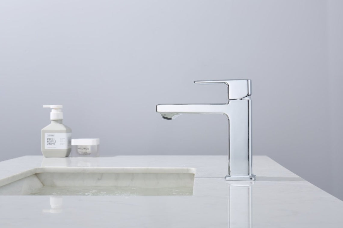 Chrome Single Hole Bathroom Faucet,Laundry Vanity Sink Faucet With Two 9 16 Hoses