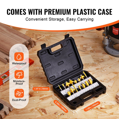 VEVOR Router Bits Set 15 Pieces Carbide Router Bit  Shank Carrying Case