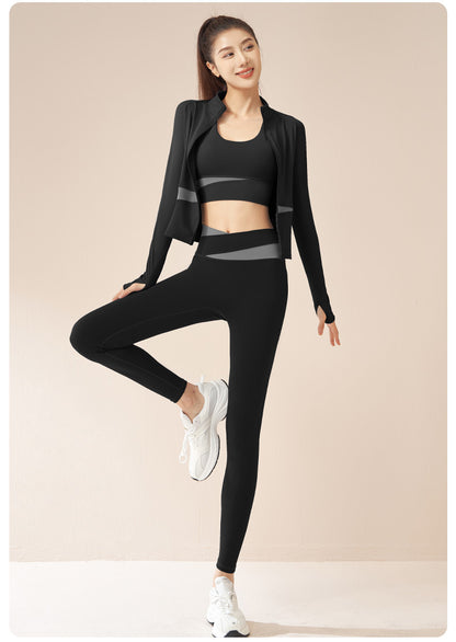 Women's Jacket Trousers Bra Yoga Workout Clothes