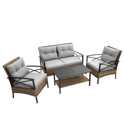 Patio 4Piece Sectional Sofa Set   KD Rattan Wicker Outdoor Garden Furniture
