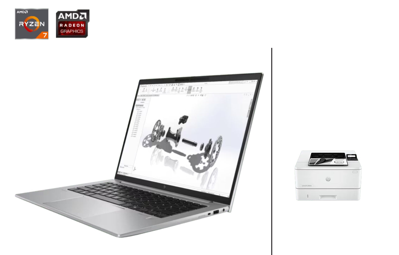 HP ZBook Firefly 14 inch G11 Mobile Workstation PC, Silver + HP LaserJet Pro 4001dn Printer A71DMPT-BN4