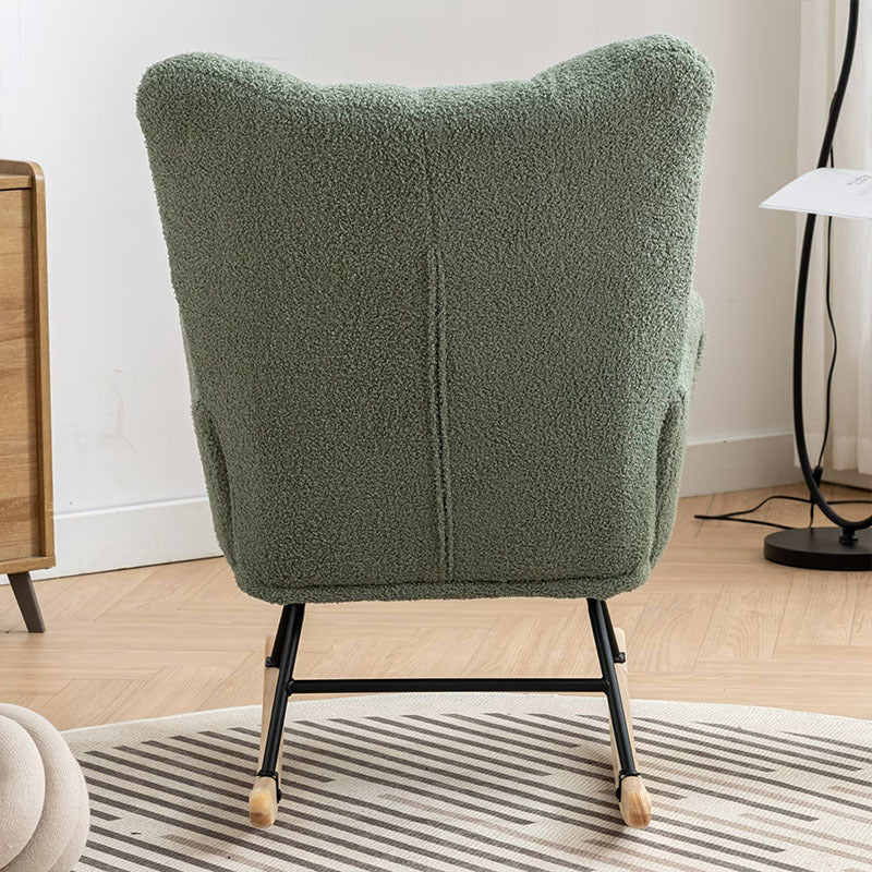 Rocking Chair With Pocket, Soft Teddy Fabric Rocking Chair For Nursery, Comfy Wingback Golider Rocking Chair With Safe Solid Wood Base For Living Room Bedroom Balcony Cannot Be Sold On Temu