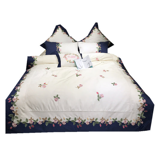 Four-piece Floral Embroidery Strawberry Quilt Cover