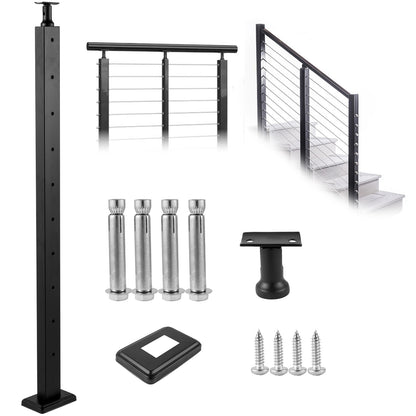 VEVOR Cable Railing Post Level Deck Stair Post   Cable Handrail Post Stainless Steel Brushed Finishing Deck Railing Pre-Drilled Pickets With Mounting Bracket Stair Railing Kit Black