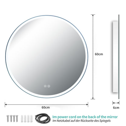 Bathroom Mirror Dual Light Strip Circular 60cm