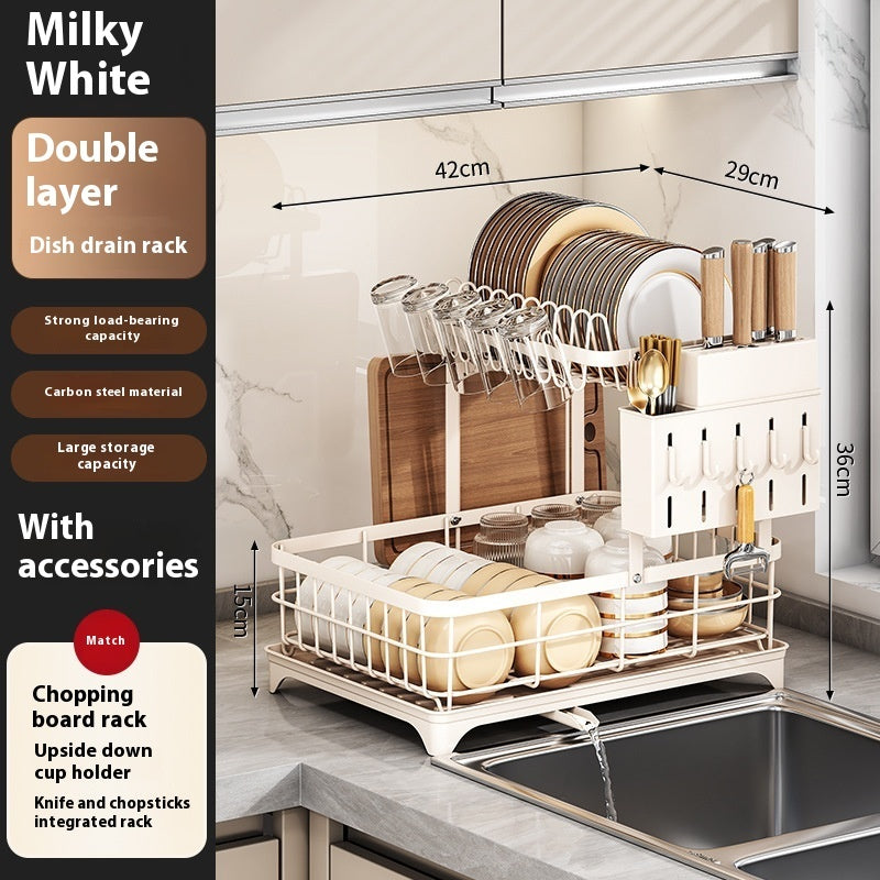 Self-draining Bowl Rack Multi-functional Storage Rack Countertop Dish Drainer Storage