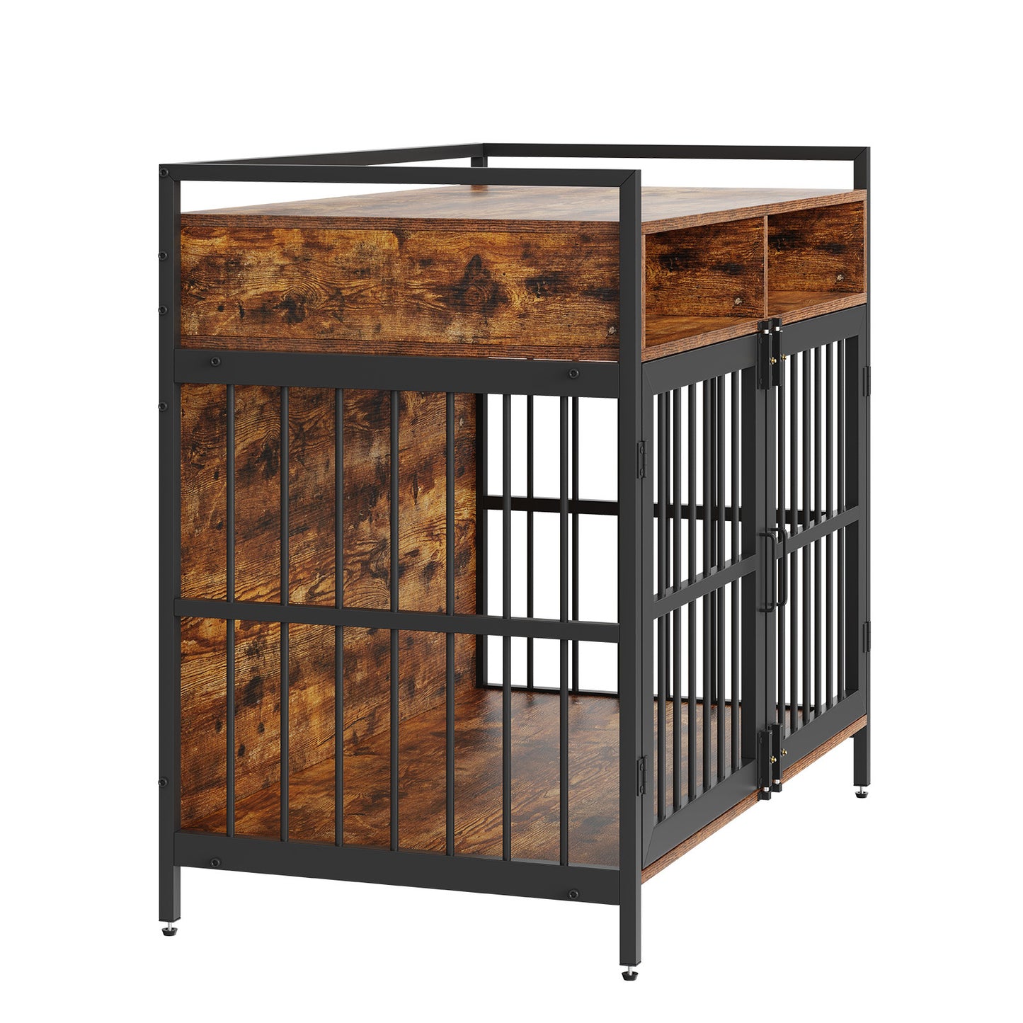 VEVOR Furniture Style Dog Crate With Storage, 41 Inch Dog Crate Furniture Large Breed With Double Doors, Wooden Dog Cage For Large Medium Dog Indoor, Hold Up To 70 Lbs, Rustic Brown