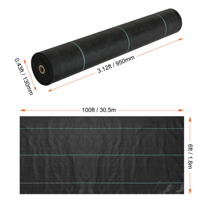 VEVOR 3FTx50FT Premium Heavy Duty Weed Barrier Landscape Fabric, 3.2OZ Woven Geotextile Fabric Under Gravel, High Permeability For Weed Blocker Weed Mat, Driveway Fabric, Weed Control Garden Cloth