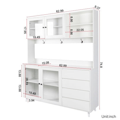 Large Kitchen Hutch Cabinet, Freestanding Pantry Cabinets Storage Kitchen Cupboard With 4 Doors, 4 Drawers & Microwave Shelf, White