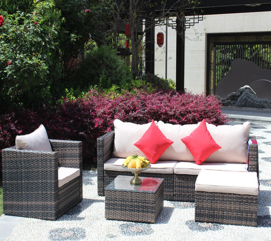 Rattan Patio Furniture Set Wicker Sofa Cushioned Sectional, 4 Pc Garden Set