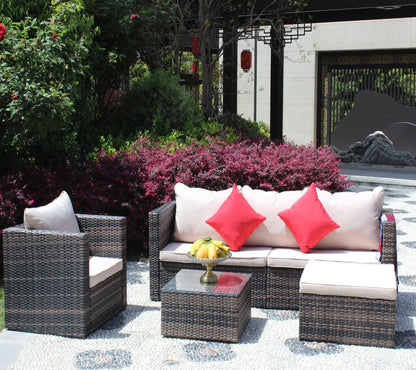 Rattan Patio Furniture Set Wicker Sofa Cushioned Sectional, 4 Pc Garden Set