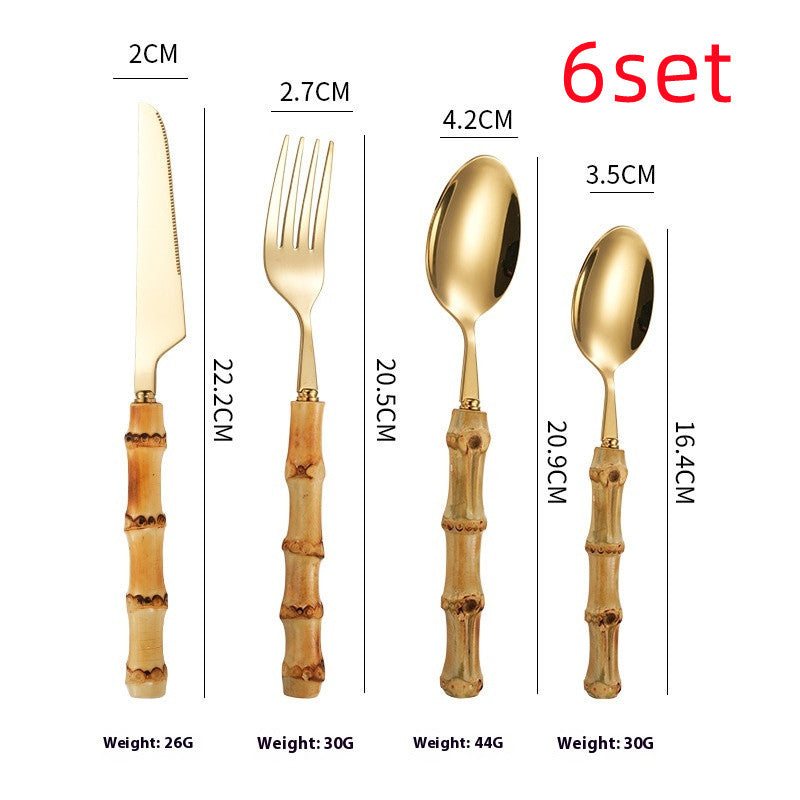 Creative Bamboo Tableware Stainless Steel Steak Cutlery