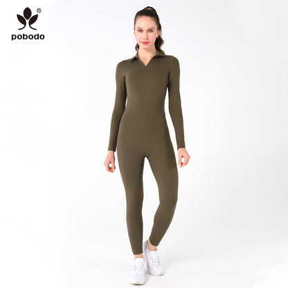 Polo Collar Long Jumpsuit