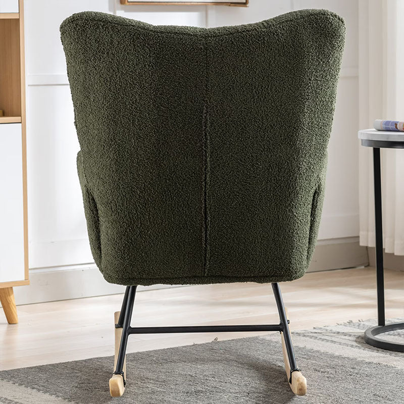 Rocking Chair With Pocket, Soft Teddy Fabric Rocking Chair For Nursery, Comfy Wingback Glider Rocker With Safe Solid Wood Base For Living Room Bedroom Balcony Cannot Be Sold On Temu
