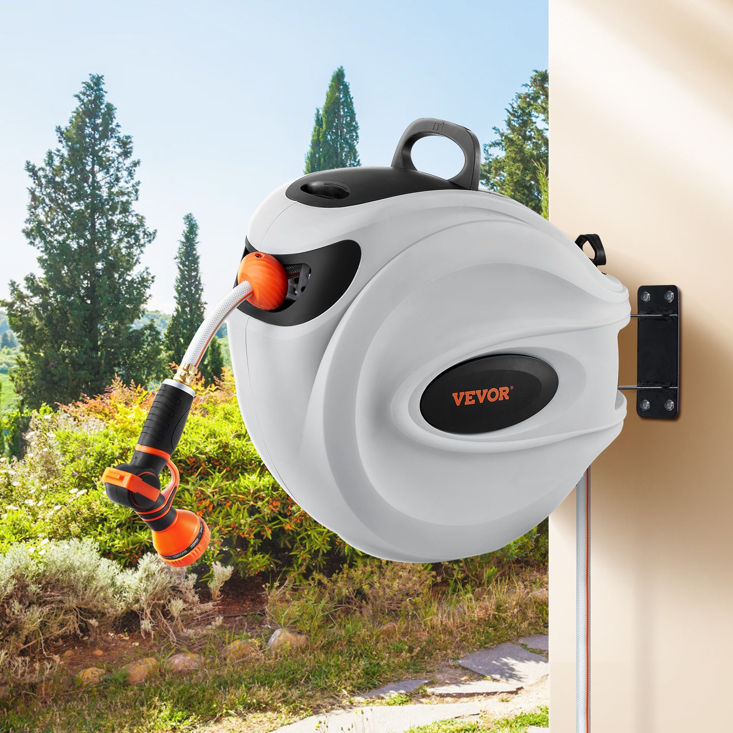 VEVOR Retractable Hose Reel Water Hose Reel 130inch Swivel Wall-Mounted
