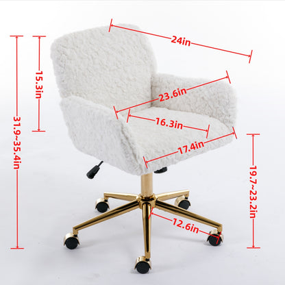 A&A Furniture Office Chair,Artificial Rabbit Hair Home Office Chair With Golden Metal Base,Adjustable