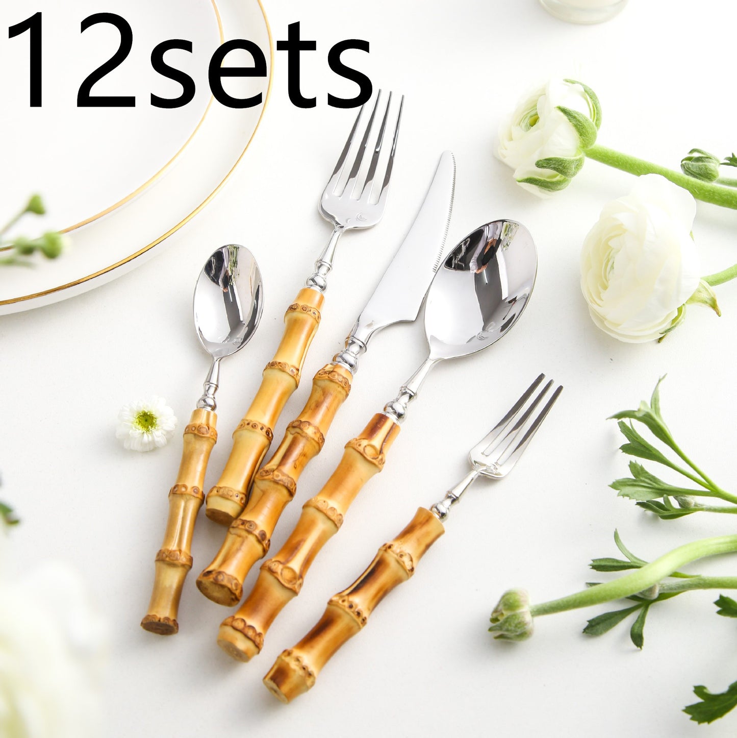 Creative Bamboo Tableware Stainless Steel Steak Cutlery