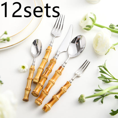 Creative Bamboo Tableware Stainless Steel Steak Cutlery