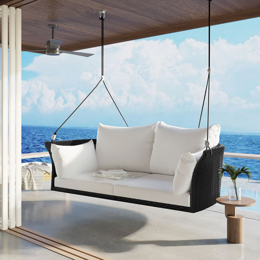 Rattan Woven Swing Chair, Porch Swing With Ropes