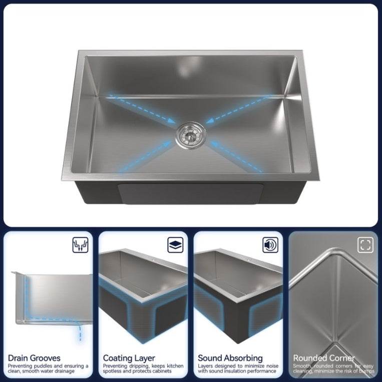 Kitchen Sink 30x19 Multifunctional Undermount Workstation Kitchen Sink S304 Stainless Steel Handmade Modern Single Bowl Kitchen Sink