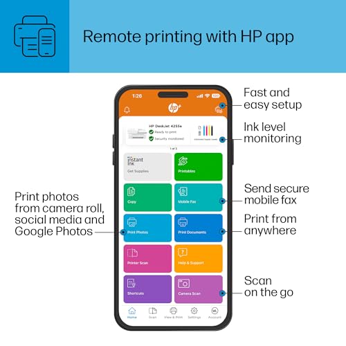 HP DeskJet 4255e Wireless All-in-One Color Inkjet Printer, Scanner, Copier, Best-for-Home, 3 Month Instant Ink Trial Included (588S6A)