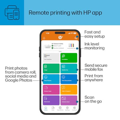 HP DeskJet 4255e Wireless All-in-One Color Inkjet Printer, Scanner, Copier, Best-for-Home, 3 Month Instant Ink Trial Included (588S6A)