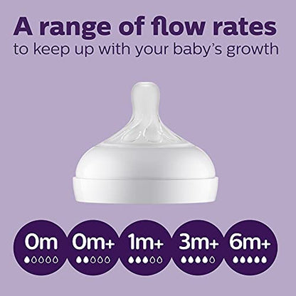 Philips Avent Natural Newborn Glass Gift Set, Baby Bottles with Natural Response Nipples, 3X 4oz (Slow Flow, Flow 2) and 2X 8oz (Medium Flow, Flow 3), 2X Silicone Sleeves, SCD858/01
