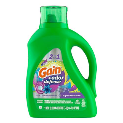 Gain + Odor Defense Liquid Laundry Detergent 2-Pack, Super Fresh Blast Scent, 65 fl oz each, 45 Loads each, HE Compatible