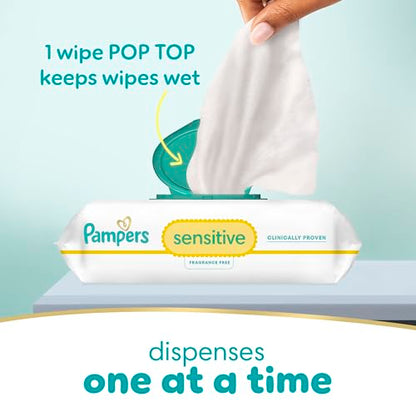Pampers Sensitive Baby Wipes, Clinically Proven, Water Based, Hypoallergenic and Unscented Baby Wipes, 504 Baby Wipes Total (6X Flip-Top Packs)