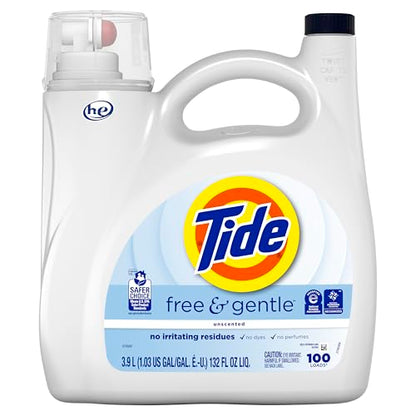 Tide Free & Gentle Liquid Laundry Detergent, 100 loads, 4.31L, HE Compatible
