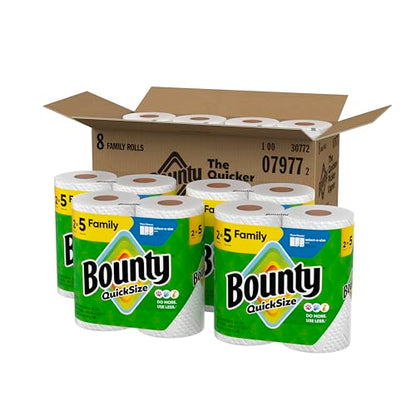 Bounty Quick Size Paper Towels, White, 8 Family Rolls = 20 Regular Rolls