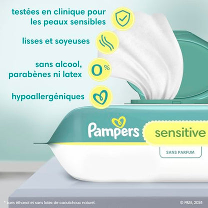 Pampers Baby Wipes Sensitive Perfume Free 3X Refill Packs 192 Count