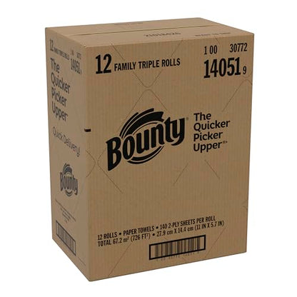 Bounty Quick-Size Paper Towels, White, 12 Family Triple Rolls = 36 Regular Rolls