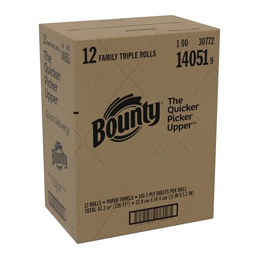 Bounty Quick-Size Paper Towels, White, 12 Family Triple Rolls = 36 Regular Rolls
