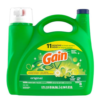 Gain Liquid Laundry Detergent, Original Scent, 194 fl oz, 134 loads, Freshness + Odor Fighting, Laundry Detergent Liquid Soap