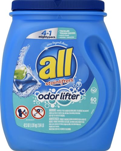 All Mighty Pacs Laundry Detergent 4 In 1 With Odor Lifter, Tub, 60 Count