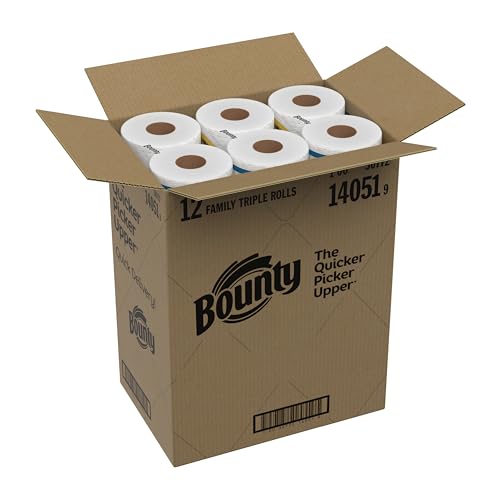 Bounty Quick-Size Paper Towels, White, 12 Family Triple Rolls = 36 Regular Rolls