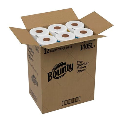 Bounty Quick-Size Paper Towels, White, 12 Family Triple Rolls = 36 Regular Rolls