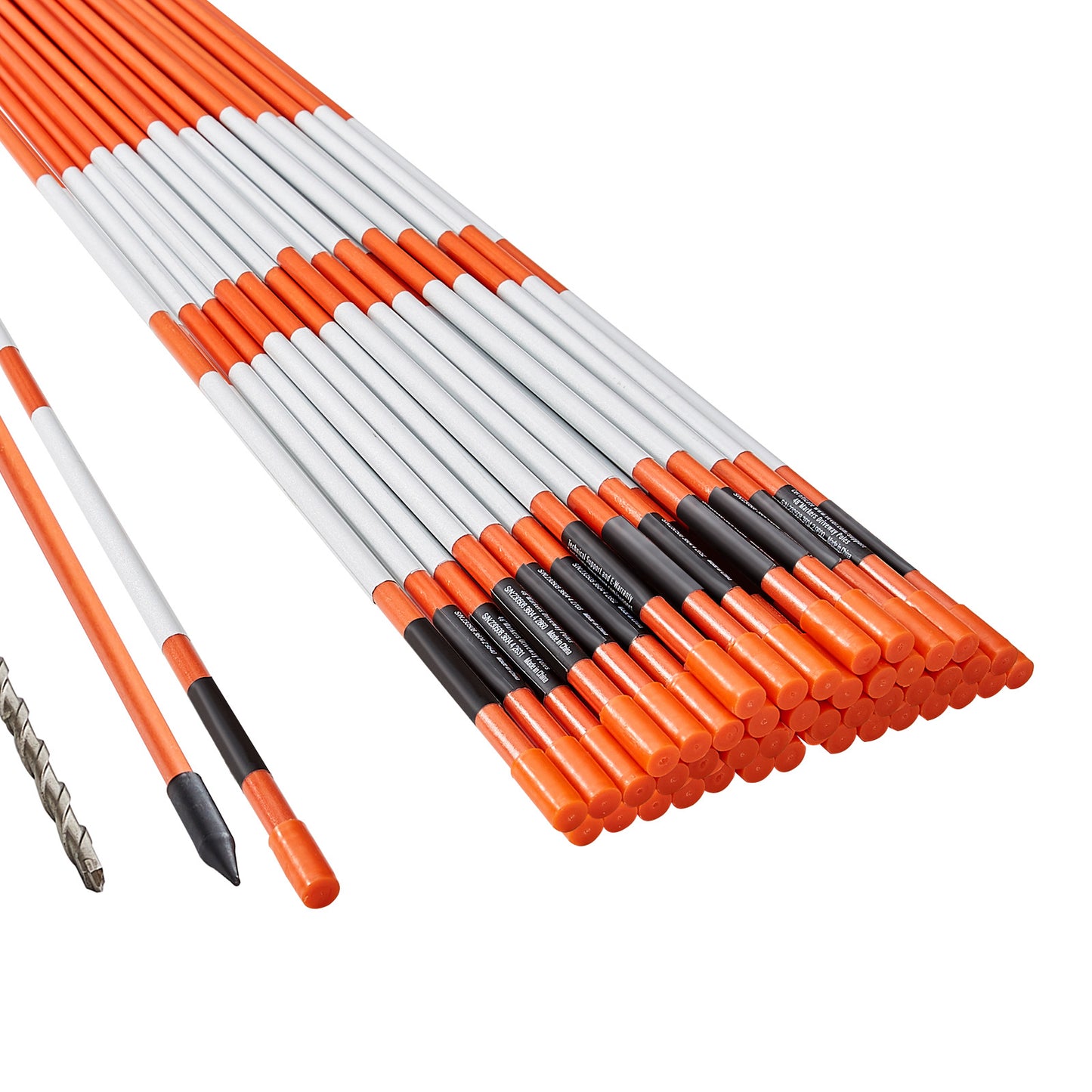 VEVOR Driveway Markers, 50 PCS 48 Inch, 0.4 Inch Diameter, Orange Fiberglass Poles Snow Stakes With Reflective Tape,  Steel Drill Bit & Protection Gloves For Parking Lots, Walkways Easy Visibility