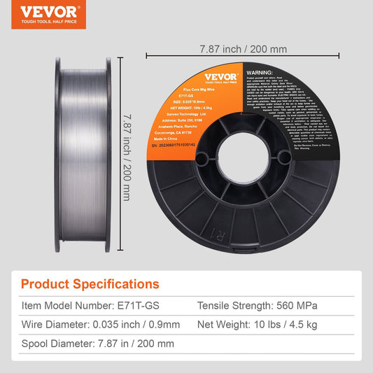 VEVOR Flux Core MIG Welding Wire E71T-GS 10LB Gasless Mild Steel MIG Wire