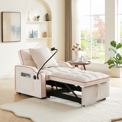 3- Sofa Bed Adjustable Pull Out Sleeper Chair Bed Multi-Pockets Folding Sofa Bed For Living Room Bedroom Small Space