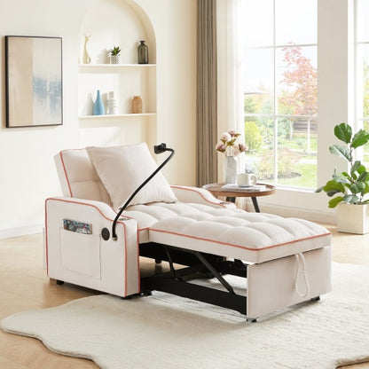 3- Sofa Bed Adjustable Pull Out Sleeper Chair Bed Multi-Pockets Folding Sofa Bed For Living Room Bedroom Small Space